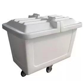 Carro coleta cuba 430L EkoPalete branco com 2 portas frontais e 4 rodas, vista frontal