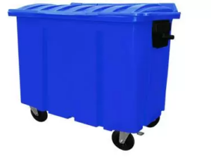 Container de lixo 700L EkoPalete azul com 4 rodas e tampa articulada, padrão EN 840