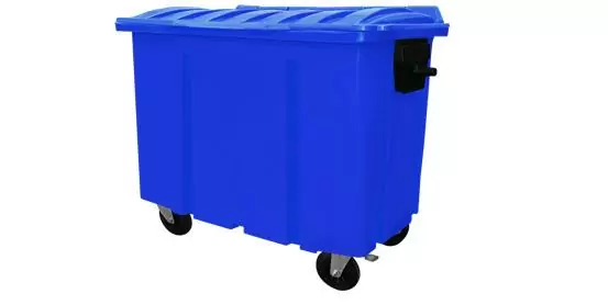Container de lixo 700L EkoPalete azul com 4 rodas e tampa articulada, padrão EN 840