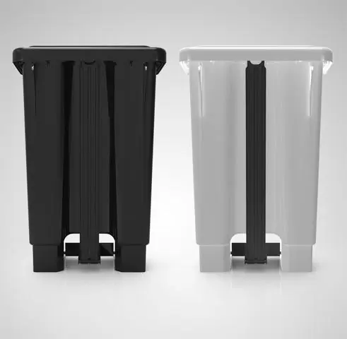 Lixeira com pedal 100L EkoPalete em PEAD para uso industrial, vista frontal com tampa fechada