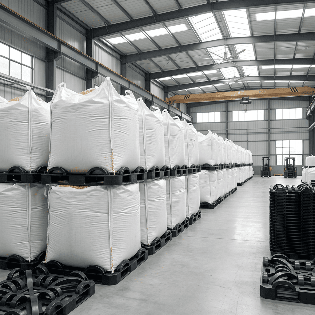 agronegócio no Brasil — big bag de grãos sobre EkoBag em armazém de exportação