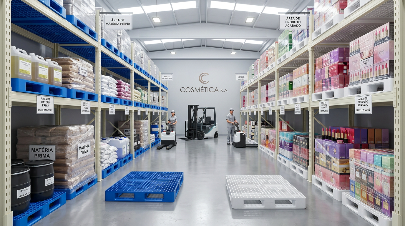 Pallets plásticos brancos para indústria de cosméticos da EkoPalete