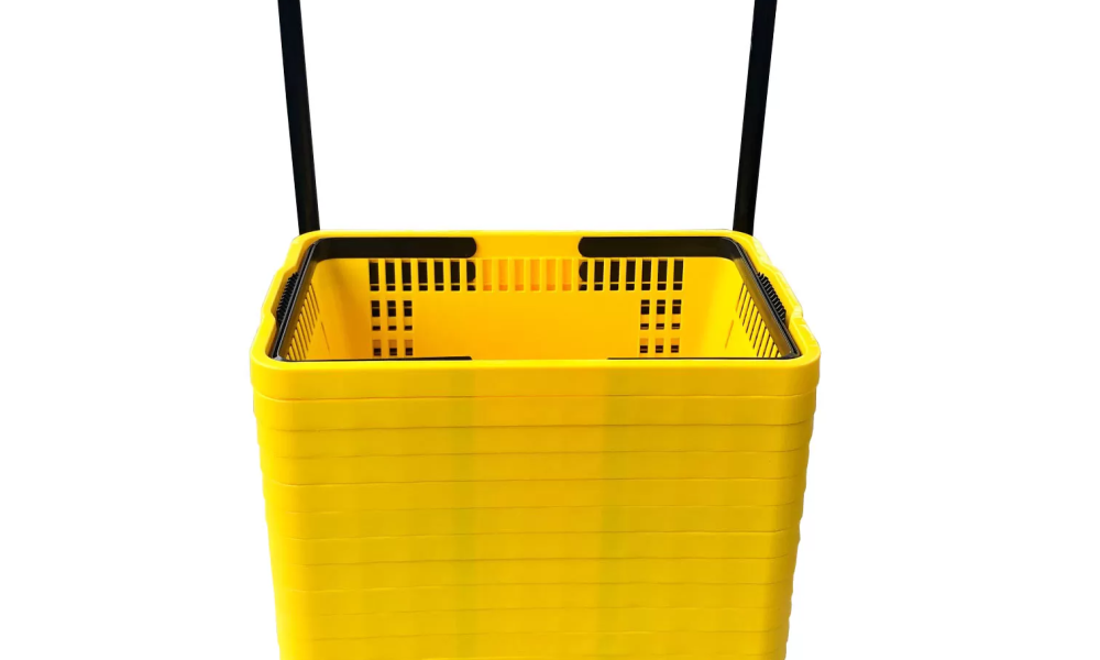Suporte para cesta de supermercado EkoPalete em aço galvanizado vista frontal