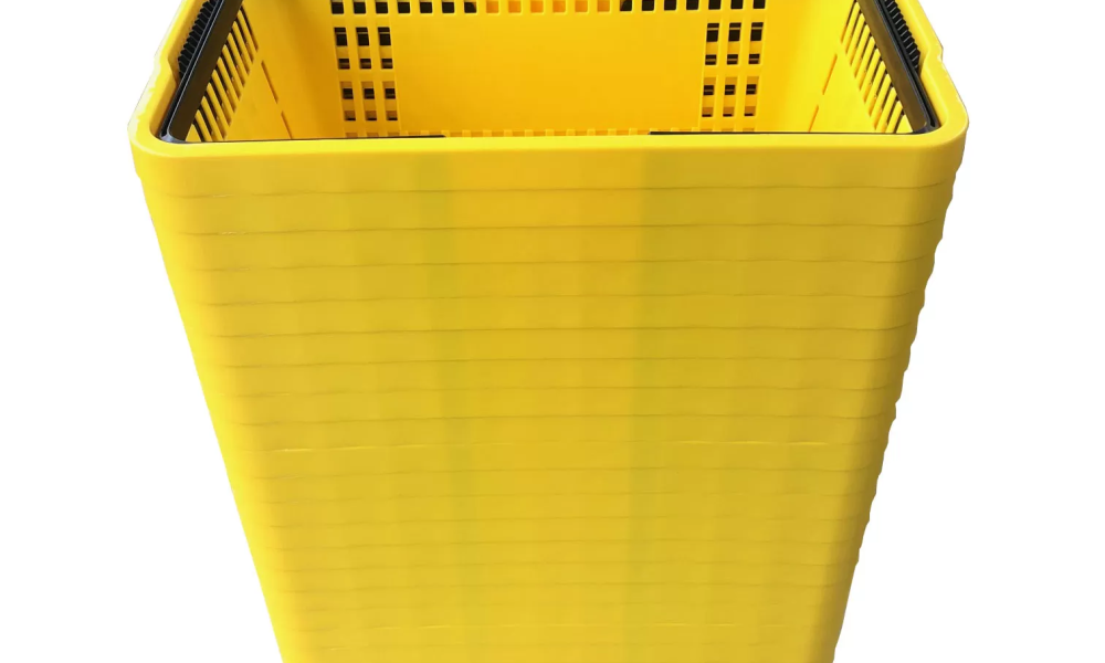 Suporte para cesta de supermercado EkoPalete em aço galvanizado vista lateral